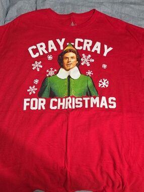 ELF Men's Red Graphic Crewneck Sweater with Green Elf Print